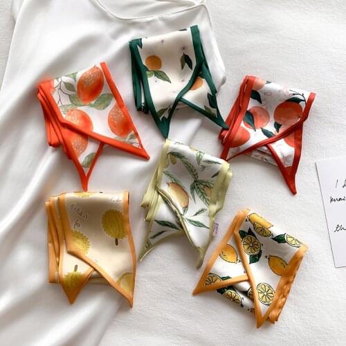 Fashion Silk Neck Scarf Luxury Lovely Lemon Tree Floral Hair Tie Scarves Foulard Head Band Shawls and Wraps Neckerchief 100*10Cm