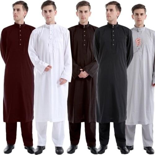 Islamic Clothing Men Muslim Robe Arab Thobe Ramadan Costumes Solid Arabic Pakistan Saudi Arabia Abaya Male Full Sleeve National