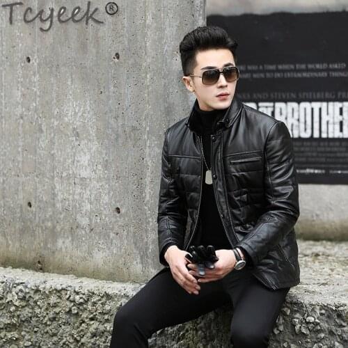 Down Mens Jacket Short Real Cowhide Leather Jackets for Men 20% White Duck Down Coat Winter Clothes Veste Homme 255