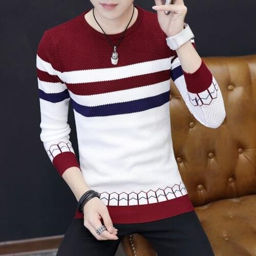 Mens Sweaters Spring Autumn Vintage Sweater Red Black Navy Long Sleeve Striped Pullovers Thin O Neck Casual Men Daily Sweater