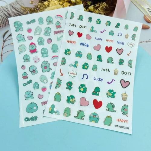 Fashion New Arrival Thin Light Traceless Nail Stickers Back Glue Adhesive New Design Carton Dinosaur Serious Dry Nail Decals