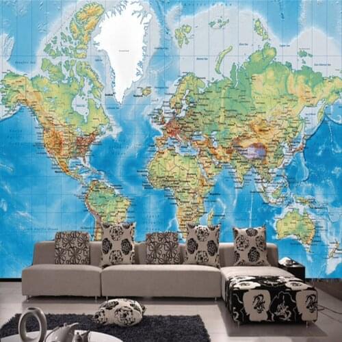 HD World Map Photo Mural Wallpaper Study Kids Room Living Room Decor Wallpaper Modern Design Non-Woven Wall Papers Papel Tapiz