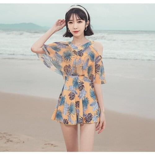 [NODELAY]2021 Two Piece Swimsuit Floral Print Skirt Swimwear Women Beachwear Push Up Bathing Suit Girls Lovely Spa Swim Suit 3XL
