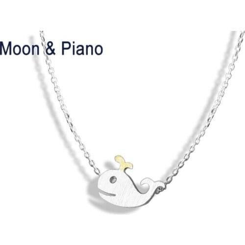 925 Sterling Silver Grey Whale Pendant Necklace Romantic for Woman Cute Small Fish Fine Jewelry Valentines Day Gfit