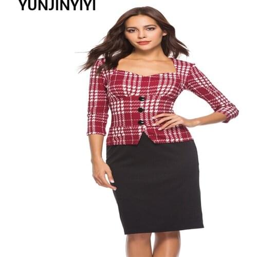 2019New Women Spring Autumn Faux Two Piece Dress Lady Elegant Patchwork Long Sleeve Bandage Slip Sheath Work Office Dresses