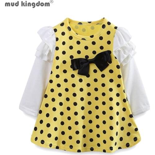 Mudkingdom Cute Little Girls Dresses Long Sleeve Polka Dots Bow Spring Dress for Girls 2 to 6 Years