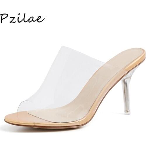 Pzilae 2019 new PVC Jelly sandals crystal open toed sexy thin heels crystal women transparent heel sandals slippers pumps 33-41
