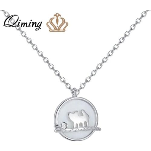 QIMING Cute Dog Pendant Necklace Silver Fashion Round Pet Lover Girls Baby Birthday Gift Animal Charm Necklaces