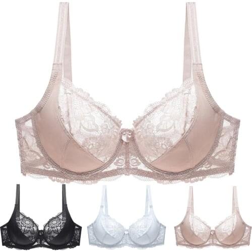 Plus Size Sexy Women See-through Breathable Lace Flower Push Up Bra Underwear