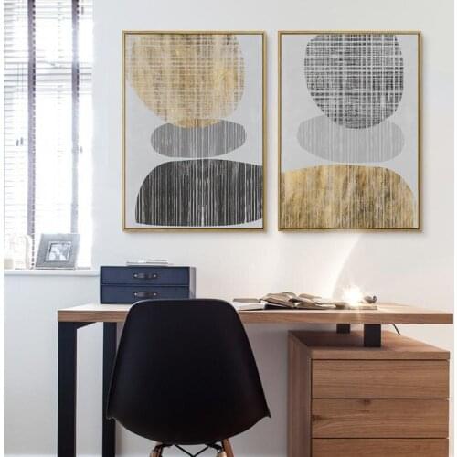 Modern Geometric Painting Gold Circle Wall Art Abstract Canvas Poster Print Industrial style Decor Wall Pictures for Living Room