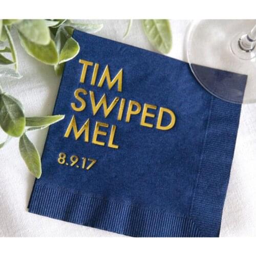 50pcs Love At First Swipe Personalized Wedding Napkins - Cocktail Bar Napkins - Custom Wedding Napkins - Cocktail Hour