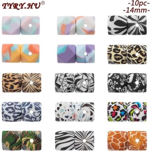 TYRY.HU 10pc/lot Terrazzo & Leopard Print Hexagon Silicone Beads Baby Teething Necklace Food Grade For DIY Jewelry Baby Teethers