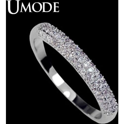 UMODE Luxury Tiny 0.005ct Studded Cubic Zirconia Half Circle Pave Finger Rings UR0022