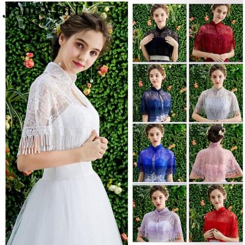 JaneVini Vintage White Bolero Lace Red Bolero Bridal Cloak Burgundy Tassel Wedding Shawl Party Wraps Jackets Shrug Cape Mariage