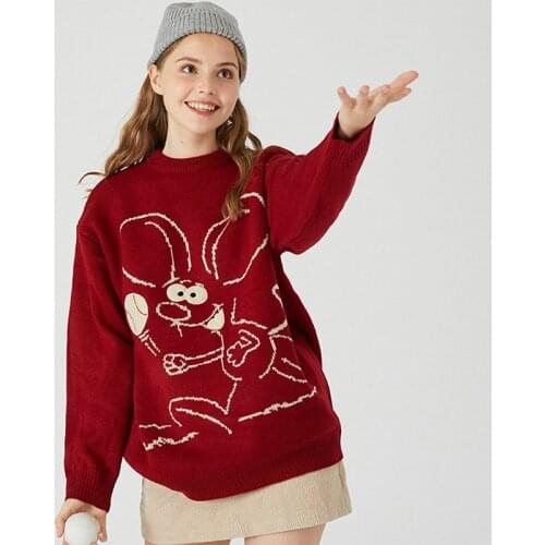 YUPINCIAGA 2020 Spring New Women Man Cartoon Mouse Embroidery Funny Korean Style Harajuku Pullover Couple Knitted Sweater