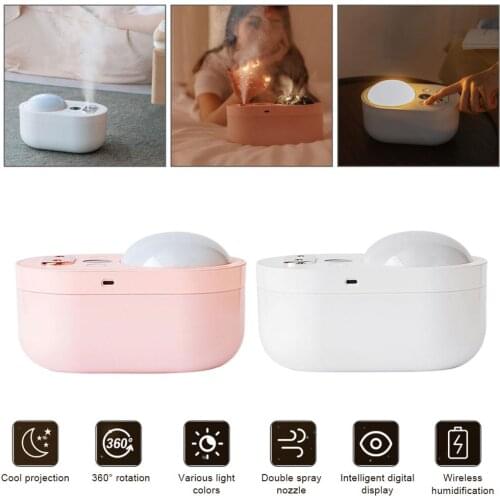 USB Charging Double Jet Projection Humidifier Projection Lamp Night Light Silent Large Capacity Humidifier for Bedroom Baby Room