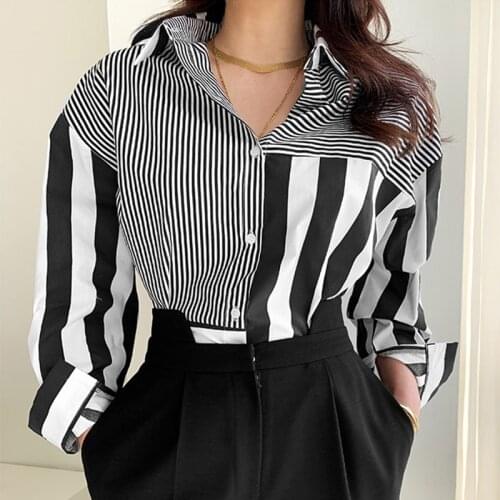 Mozuleva Spring Patchwork Striped Shirts Tops for Women Long Sleeve Single-breasted Loose Female Fashion Blouses Ladies Blusas