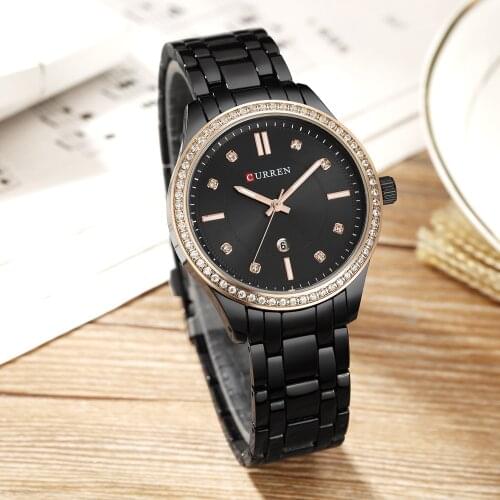 Curren Women Watches Top Brand Luxury Ladies Watch Shining Crystal Black Steel Bracelet Womens Quartz Wristwatches Reloj Mujer