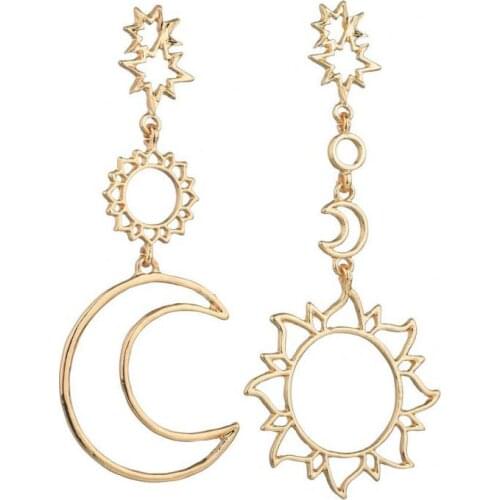 2020 Fashion New Simple Earrings Boho Retro Sun God Moon God Asymmetric Exaggerated Female Earrings Wholesale