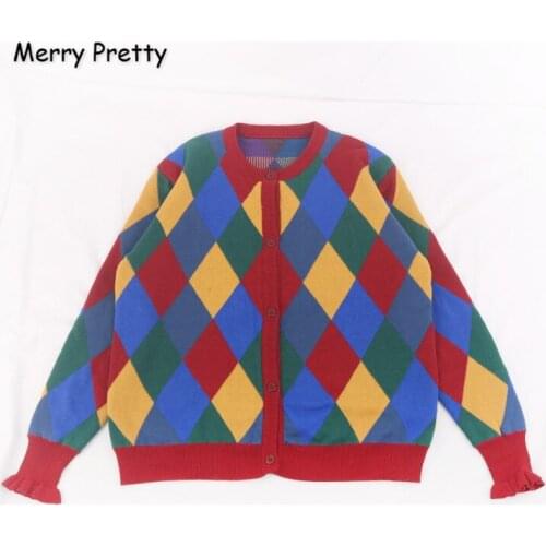 XUANHAO Womens Argyle Embroidery Knitted Sweaters And Pullovers Single-breasted Girls Knit Jumpe Harajuku Sweater Jacquard
