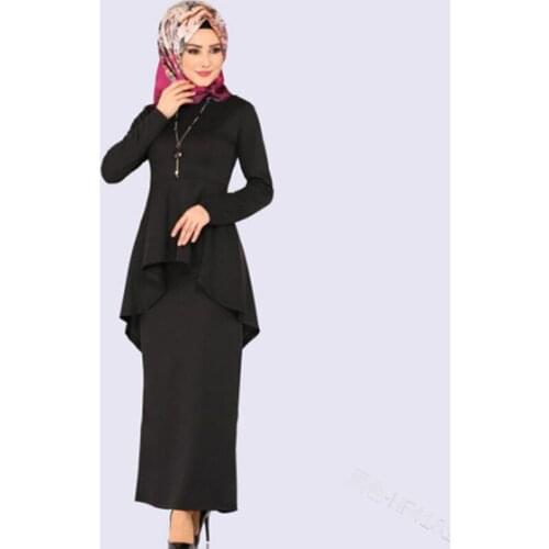 1PCS Fashion Muslim Pencil Dress For Women High-waist Long sleeve Slim Ruffled Tight Dress Abaya Islamic Clothing B45284AD