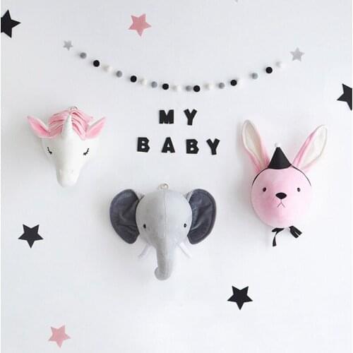 3D Animal Head plush doll Wall Hanger Soft Unicorn Elephant Rabbit Stuffed Toy Wall Hanging Kids Bedroom Decoration Kids Gift