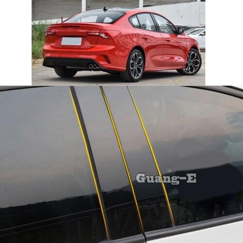 Car PC Material Pillar Post Cover Door Trim Window Piano Black Molding Sticker Plate For Ford Focus 2020 2021
