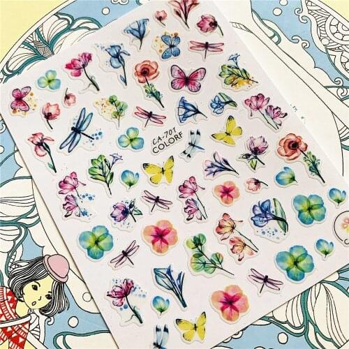 CA-701 Sea of flowers Dragonfly butterfly abstract female 3D Back glue Nail Art Stickers Decals Sliders Nail ornament decoration