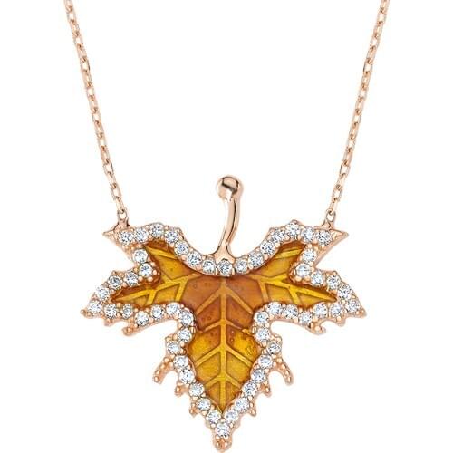Erkoc Gold Silver 925 Sterling Silver Enamel Sycamore Leaf Pendant