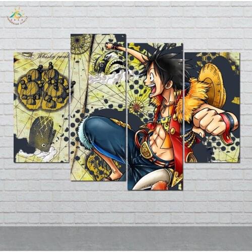 Free One Piece Anime Wall Art HD Prints Canvas Art Painting Modular Picture And Poster Canvas Painting Decoration Home 4 PIECES