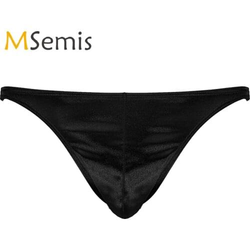 Gay Male Lingerie Underwear Glossy Low Waist Elastic Waistband Erotic Briefs Bulge Pouch Underpants Sexy Mens Panties