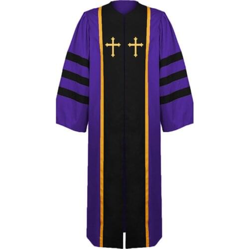 Priest Minister Robe University Coat Gown Dress For Men Adult Doctoral Religious Dr. Outfit Graduation Costume Plus Size S-5XL