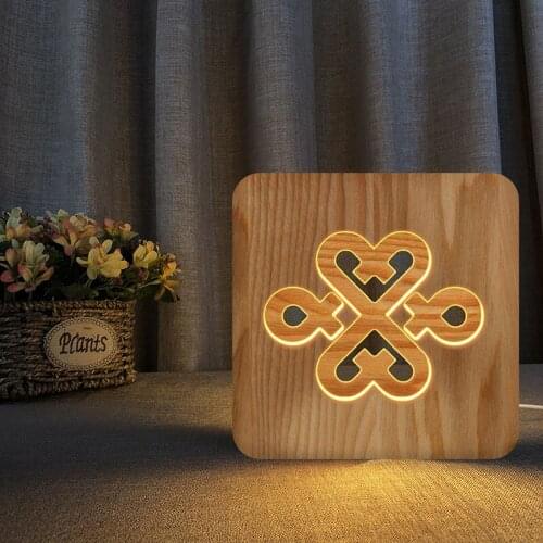 Characteristic Culture Chinese Knitting Pattern Led New Product Wooden Ornaments Crafts Solid Wood Night Light