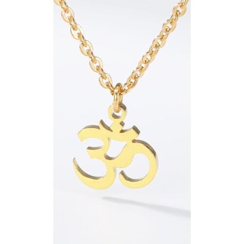 Indian Jewelry Sanskrit OM Symbol Necklace Gold Chain Buddha Lotus Mala Yoga Chakra OM Necklaces Pendants Accessories Mujer