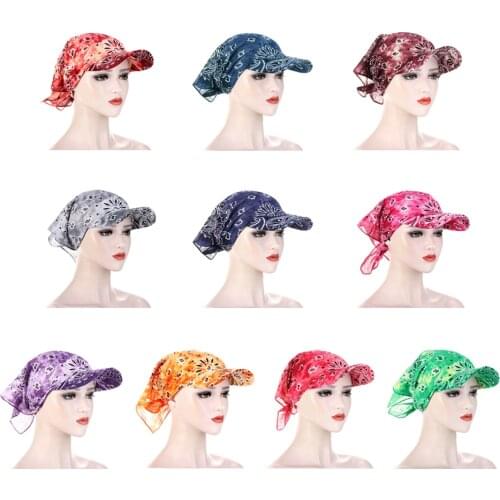 UV Protection Female Printed Cap Cotton Packable Head Scarf Visor Hat With Wide Brim Sunhat Women Summer Beach Sun Hats Fashion