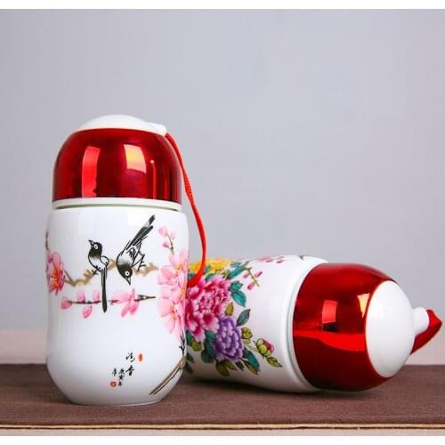 Ceramic Vacuum Mug Womens Cup Blue and White Porcelain Tea Cup With Lid Portable Single-layer Liner Health Gift Bone China Cup