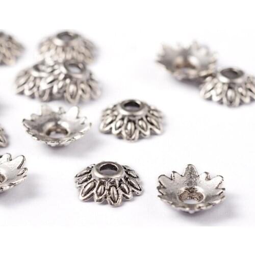 Tibetan Style Bead Caps Lead Free & Nickel Free & Cadmium Free Flower Antique Silver Color about 8mm long 2.5mm thick, hole: 2mm