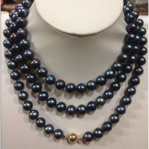 Beautiful Natural 8-9mm AAA Black Tahitian Pearl Necklace 52"