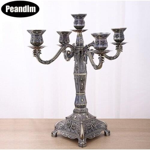 PEANDIM Bronze Candle Holders Creative Romantic Candlelight Dinner Table Decotative Party Candelabro 5 Arms Home Candlestick