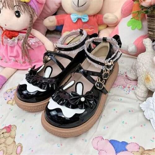Rabbit Round Head Bowknot Dark Goth Punk Platform Lolita Shoes Kawaii Shoes Loli Cosplay Pu Jk Uniform Lolita Anime Cosplay Cute