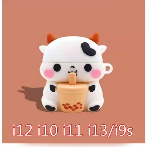 I12 Cute Cartoon Case For TWS i12 i10 i11 i13 i9s funny Cows cover i23 i24 i25 i27 i100 inpods i12 earphone silicone Case