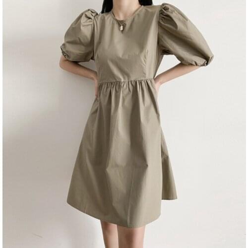 Sweet O Neck Cotton Mini Dress Women Fashion Puff Short Sleeve Chic Dresses Female A Line High Street Summer Dress