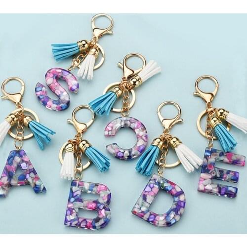 Fashion Tassel English Alphabet Keychain Women Jewelry A to Z Letters Simple Name DIY Resin Glitter Keyring Luxury Couple Gift