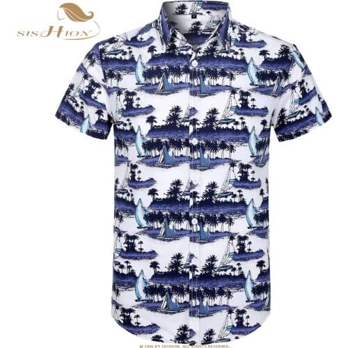 SISHION Cotton Men Shirt 2021 Summer Islands Beach Hawaiian Shirt Men Casual Short Sleeve Hawaii Shirts MS0006 Chemise Homme