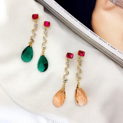 2019 New Arrival Crystal Trendy Water Drop Women Dangle Earrings Water Drop Crystal Retro Long Earrings Style Earrings Jewelry