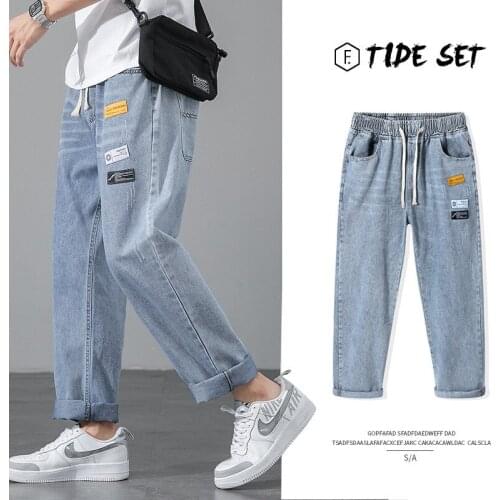 Wholesale Mens loose straight denim trousers summer 2020 new Korean style trendy brand casual wild thin pants mens clothing