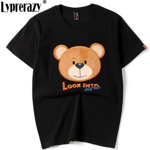 Lyprerazy Original Brand Men T Shirt Cartoon Bear Embroidery T-Shirt Harajuku Summer Short Sleeve Fashion Casual Tops Tees