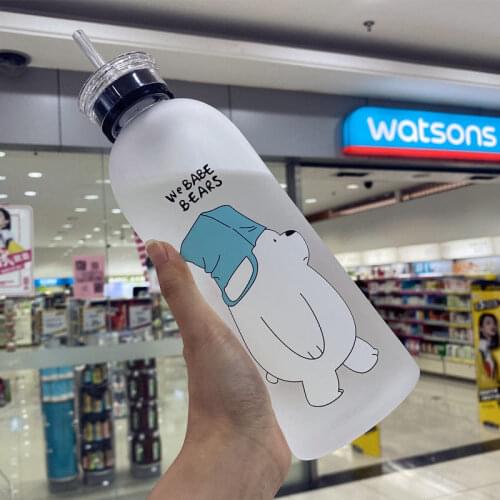 1000ml Plastic Cute Water Bottle Leak-proof Large Capacity Bottle For Water Transparent Frosted Juice Cup Kawaii Drink Bottles