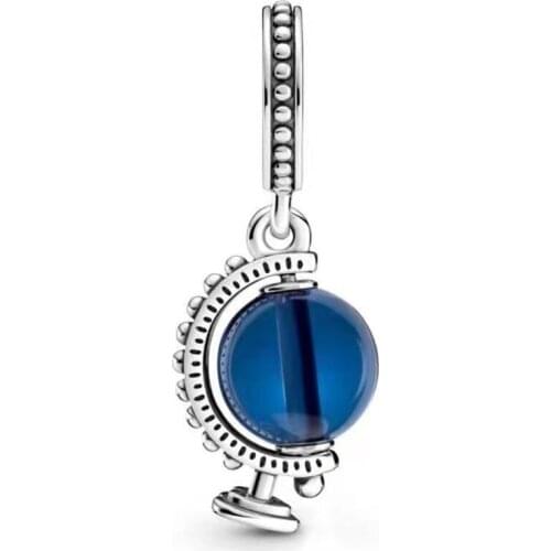 Authentic 925 Sterling Silver New Blue Globe Pendant Is Suitable For The Original Lady Pandora Wedding Gift Diy Jewelry