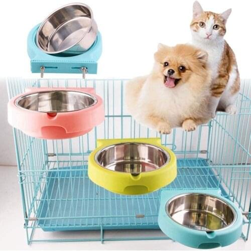 2 in 1 Stainless Steel Pet Hanging Bowl Removable Dog Bowl for Crates Puppy Food Feeder Water Dish with Bolt Holder